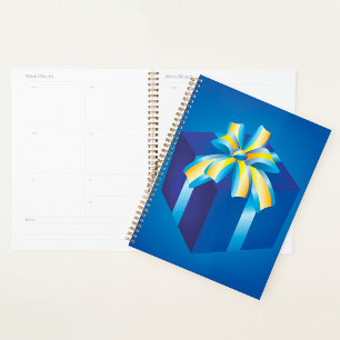 Blue Gift Box with Yellow and Aqua Ribbon Planner