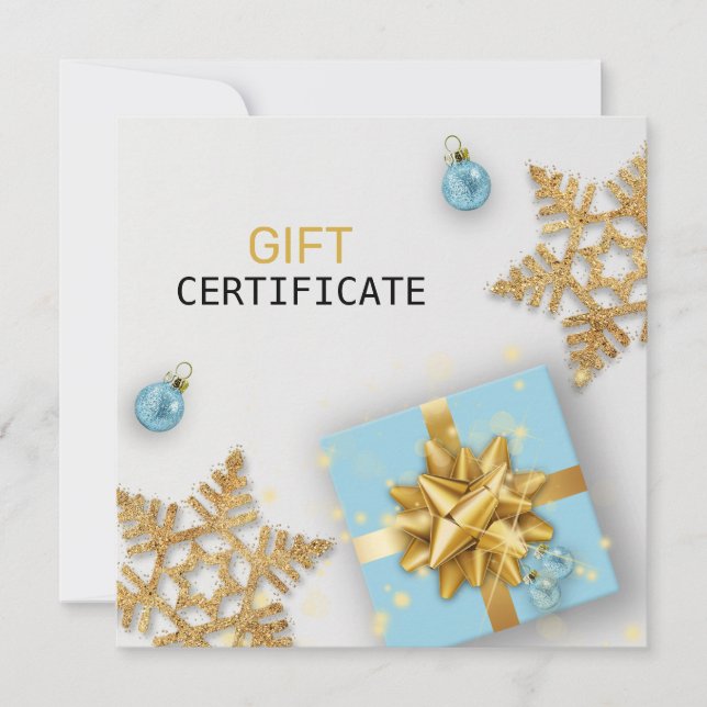 Blue Gift Gold Snowflakes Christmas Ball Gift Card (Front)