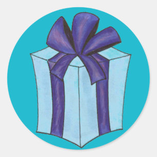 Blue Gift Present Bow Christmas Hanukkah Holiday Classic Round Sticker