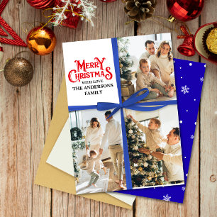Blue Gift Wrapped Family Photo collage Christmas Holiday Card