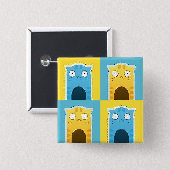 Blue Ginger Cat Square Button (Front & Back)