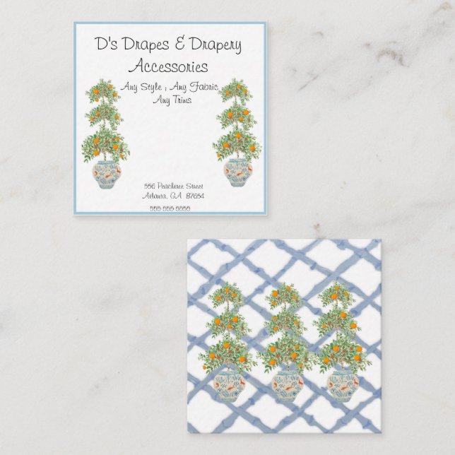 Blue Ginger Jar Jars Koi Topiary  Square Business Card (Front/Back)