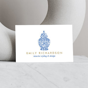 Blue Ginger Jar Pottery Logo Designer White/Blue Business Card