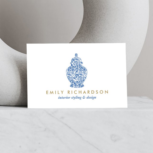 Blue Ginger Jar Pottery Logo Designer White/Blue Business Card (Creator Uploaded)