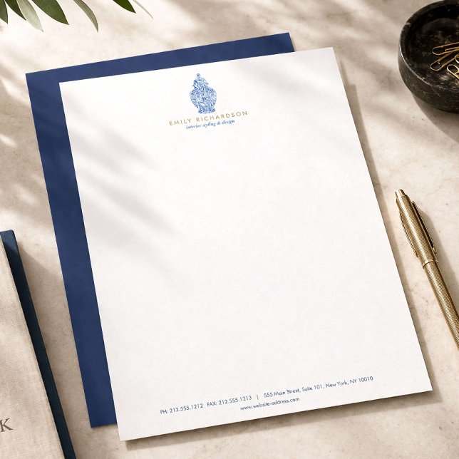 Blue Ginger Jar Pottery Logo Designer White/Blue Custom Letterhead (Creator Uploaded)