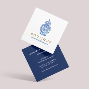 Blue Ginger Jar Pottery Logo Designer White/Blue Square Business Card