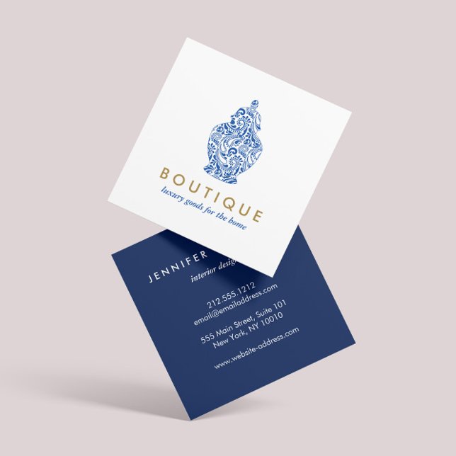 Blue Ginger Jar Pottery Logo Designer White/Blue Square Business Card (Creator Uploaded)