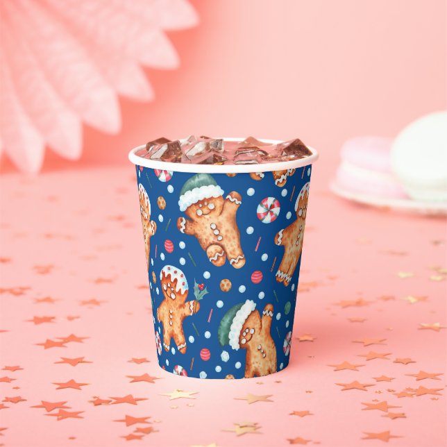 blue gingerbread man holiday paper cup set (Insitu)