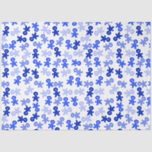 Blue Gingerbread Man Pattern on White Tissue Paper