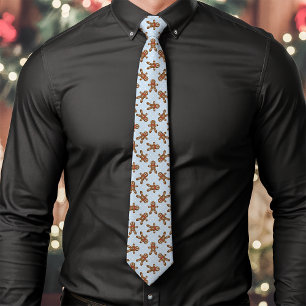 Blue Gingerbread Man Polka Dot Christmas Tie