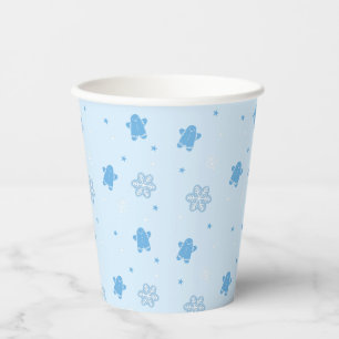 Blue Gingerbread Man Snowflakes Christmas Pattern Paper Cups