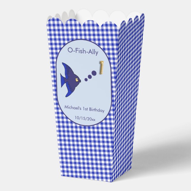 Blue Gingham 1st Birthday 3 Photo Favour Box  (Front)