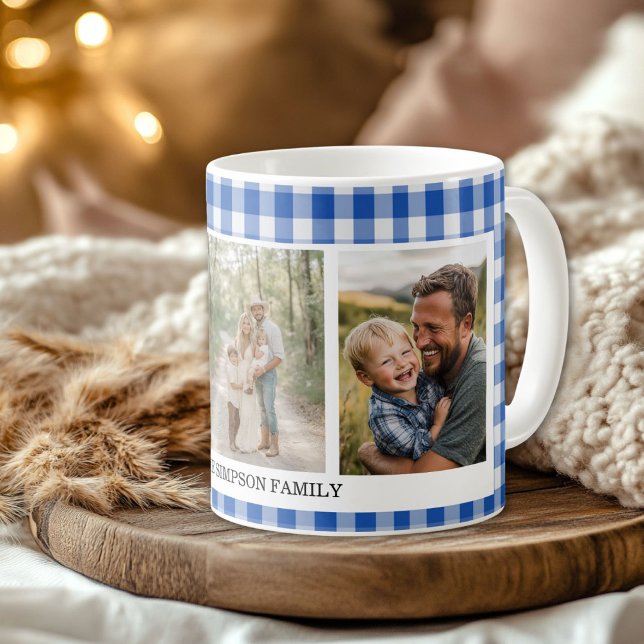 Blue Gingham 3 Photo Coffee Mug (Blue Gingham 3 Photo Coffee Mug)
