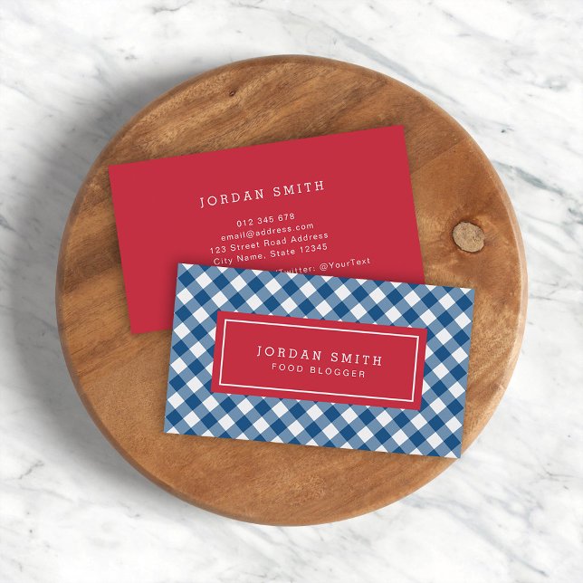 Blue Gingham and Red Business Card (Creator Uploaded)