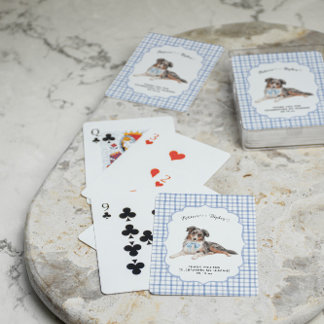 Blue Gingham | Aussie Dog Illustration Wedding Playing Cards