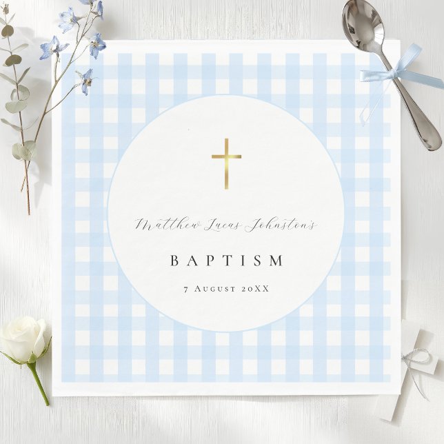 Blue Gingham Baby Baptism Paper  Napkin (Creator Uploaded)