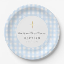 Blue Gingham Baby Boy Baptism Paper