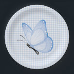 Blue Gingham Baby Boy Butterfly Baby Shower Paper Plate<br><div class="desc">Sweet baby boy blue and white gingham with pastel butterfly baby shower paper plate.</div>
