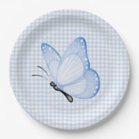 Blue Gingham Baby Boy Butterfly Baby Shower