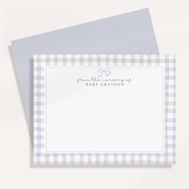 Blue Gingham Baby Boy Nursery Note Card (Creator Uploaded)