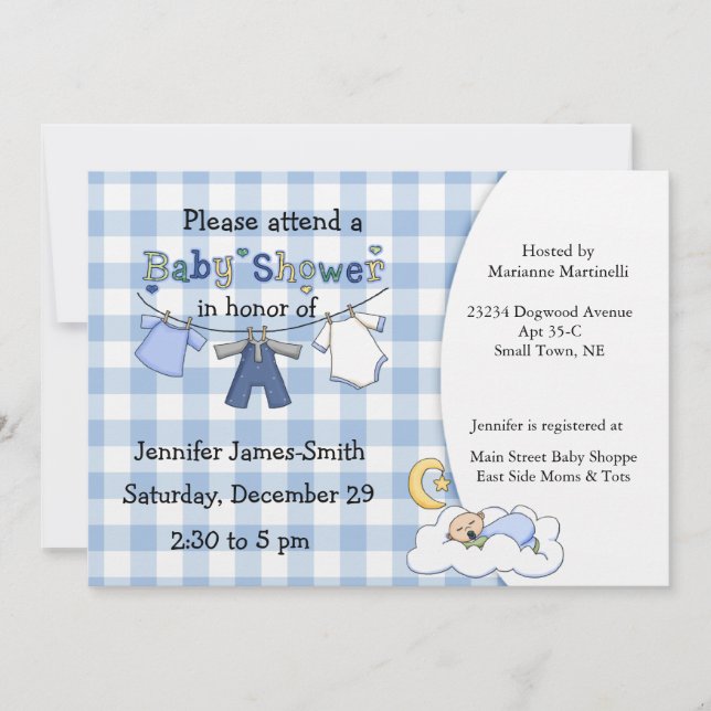 Blue Gingham Baby Boy Shower Invitation (Front)