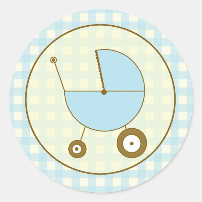 Blue Gingham Baby Carriage Sticker (Front)