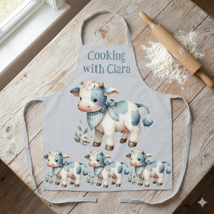 Blue Gingham Baby Cow Pastel Farm Aesthetic Apron