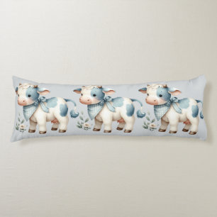 Blue Gingham Baby Cow Pastel Farm Aesthetic Body Cushion