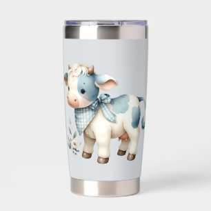 Blue Gingham Baby Cow Pastel Farm Aesthetic Insulated Tumbler