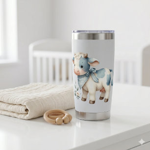 Blue Gingham Baby Cow Pastel Farm Aesthetic Insulated Tumbler