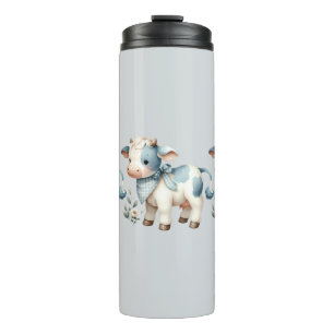 Blue Gingham Baby Cow Pastel Farm Aesthetic Thermal Tumbler