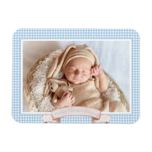 Blue Gingham Baby Photo Magnet