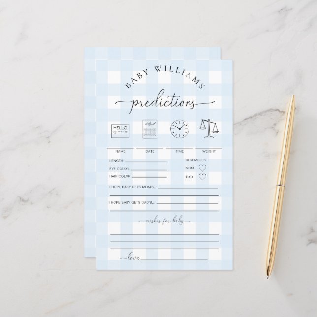 Blue Gingham Baby Predictions Game (Front/Back In Situ)