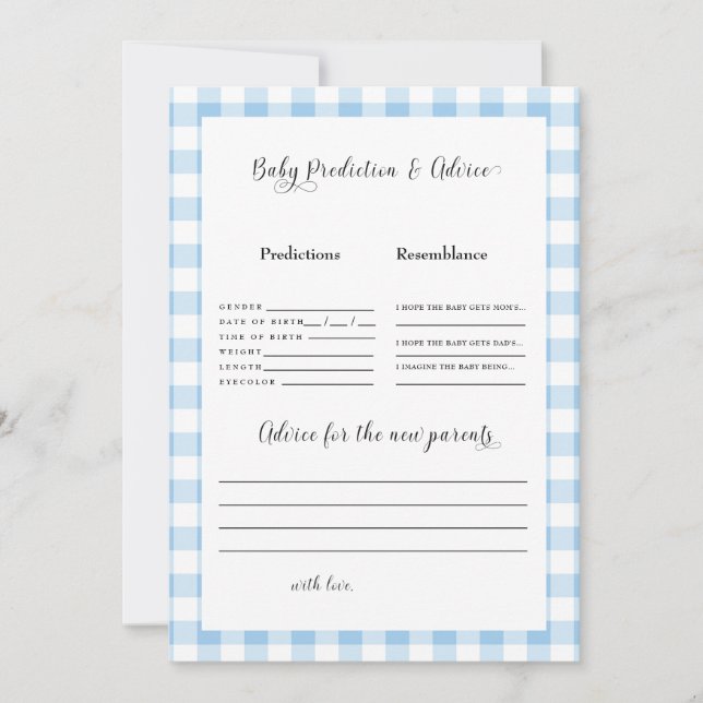 Blue Gingham Baby Predictions II Invitation (Front)