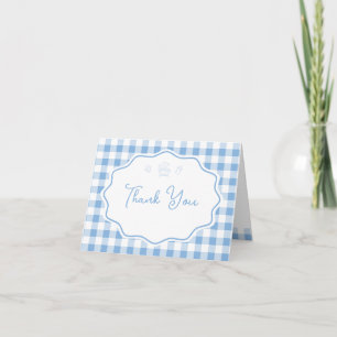 Blue Gingham Baby-Q Boy BBQ Barbecue Baby Shower  Thank You Card
