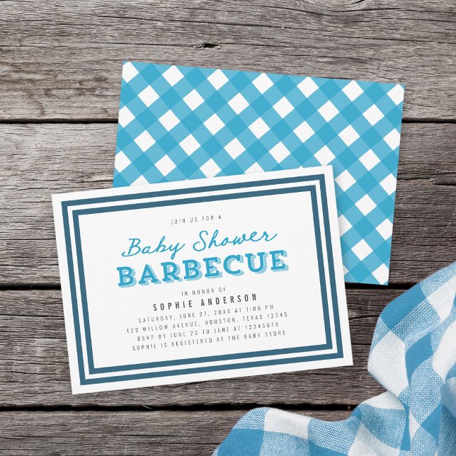 Blue Gingham Baby Shower Barbecue Invitation (Creator Uploaded)