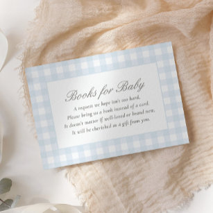 Blue Gingham Baby Shower Books for Baby Enclosure Card