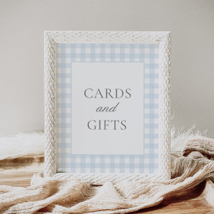 Blue Gingham Baby Shower Cards and Gifts Sign