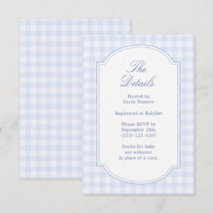 Blue Gingham Baby Shower Details Enclosure Card