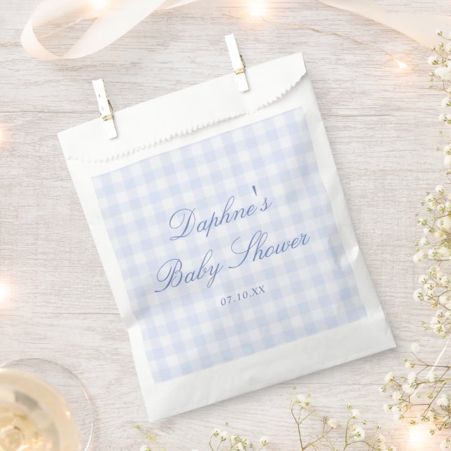 Blue Gingham Baby Shower Favour Bags (Clipped)