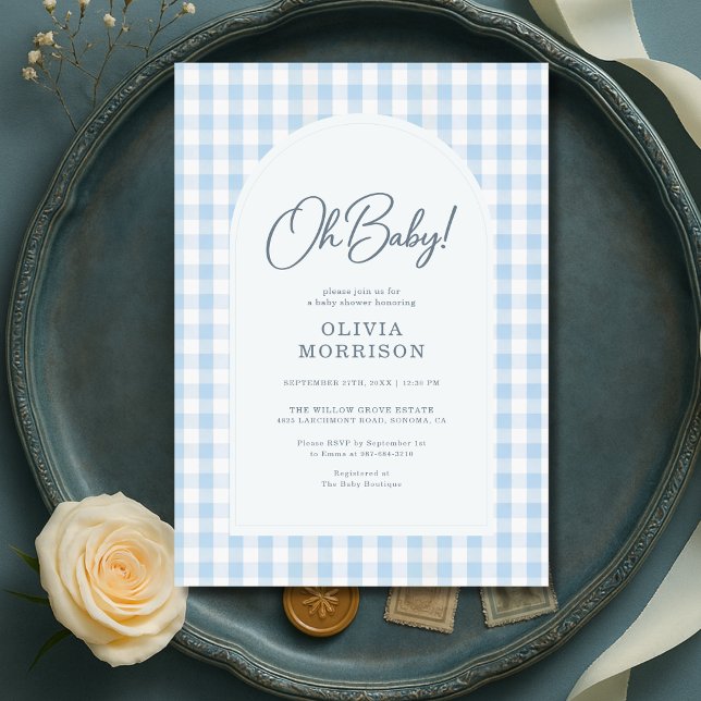 Blue Gingham Baby Shower Invitation (Creator Uploaded)
