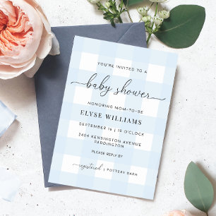 Blue Gingham Baby Shower Invitation