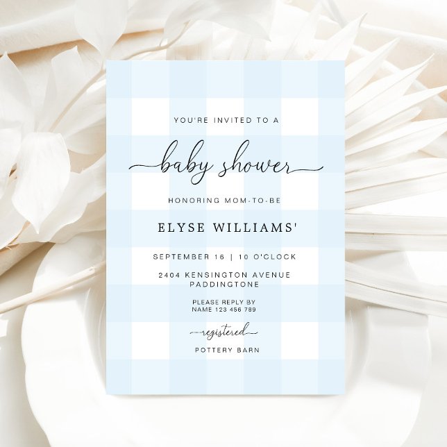 Blue Gingham Baby Shower Invitation (Baby Shower Invitation Blue Gingham )