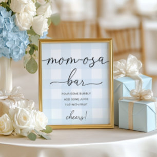 Blue Gingham Baby Shower Mum-osa Bar Sign