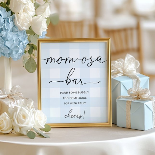 Blue Gingham Baby Shower Mum-osa Bar Sign (Creator Uploaded)