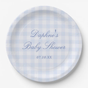 Blue Gingham Baby Shower Paper Plate