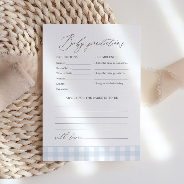 Blue Gingham Baby Shower Predictions and Advice Invitation (Creator Uploaded)