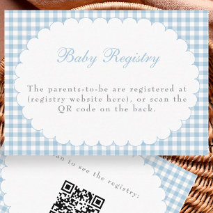 Blue Gingham Baby Shower Registry QR Code Card