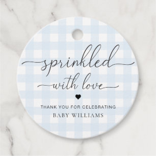 Blue Gingham Baby Shower Sprinkled With Love Favour Tags