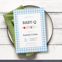 Blue Gingham BabyQ Couple Baby Shower Invitation